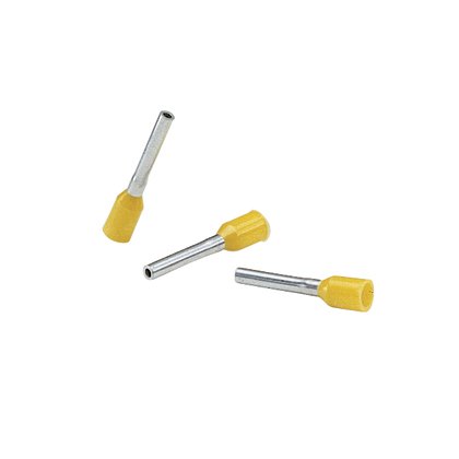 Polipropilen izole halkalar tek sarı tel DİN manşonlar, 10 AWG (6.0mm²), .71 (18.0mm) pim uzunluğu.