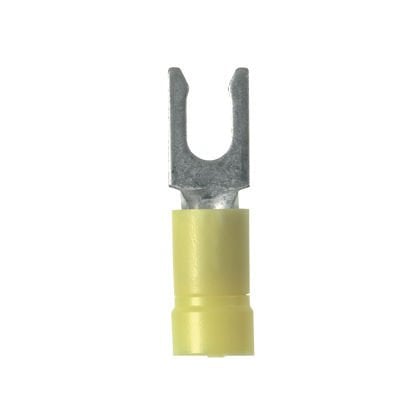 Kilitleme Çatal Terminali, vinil, yalıtımlı huni girişi bindirilerek dikiş, 12- 10 AWG, 1/4 damızlık boyutu, standart paket.
