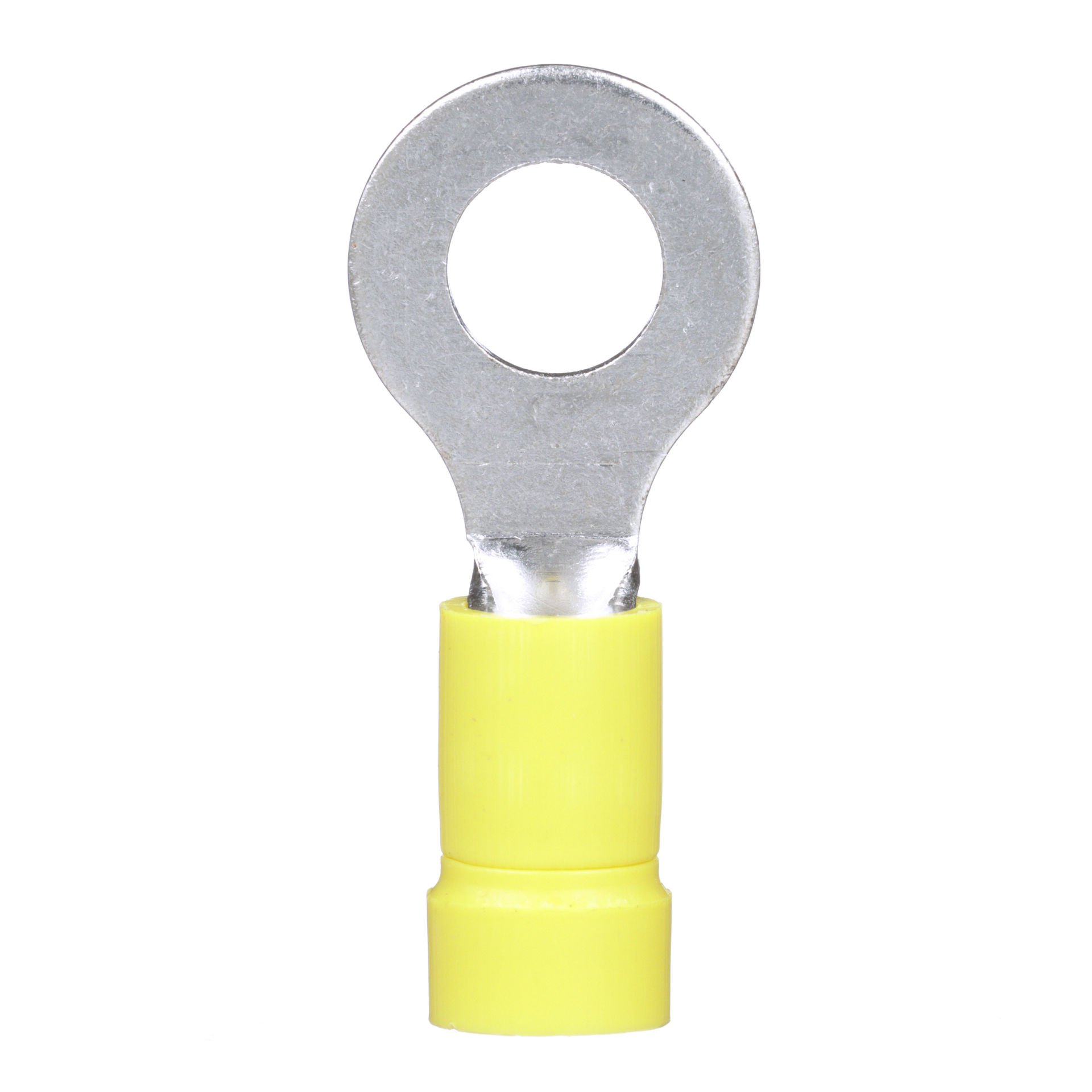 Halka terminal, 12-10 AWG, 1/4'' saplama boyutu, yalıtılmış vinil, huni girişi, dökme paketi.