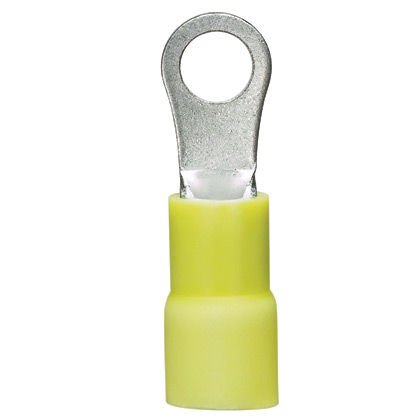 Halka terminal, 12-10 AWG, 1/4'' saplama boyutu büyük tel O.D., standart paket için vinil izole genleşmiş yalıtım.