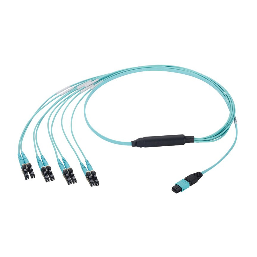 OM4 8-elyaf demeti kablo takımı plenumun (OFNP) alan, LC MPO dişi dupleks 60cm (24 inç) eşit koparma, QSFP SFP Geçiş koşum Std IL, Aqua, 9 ft.