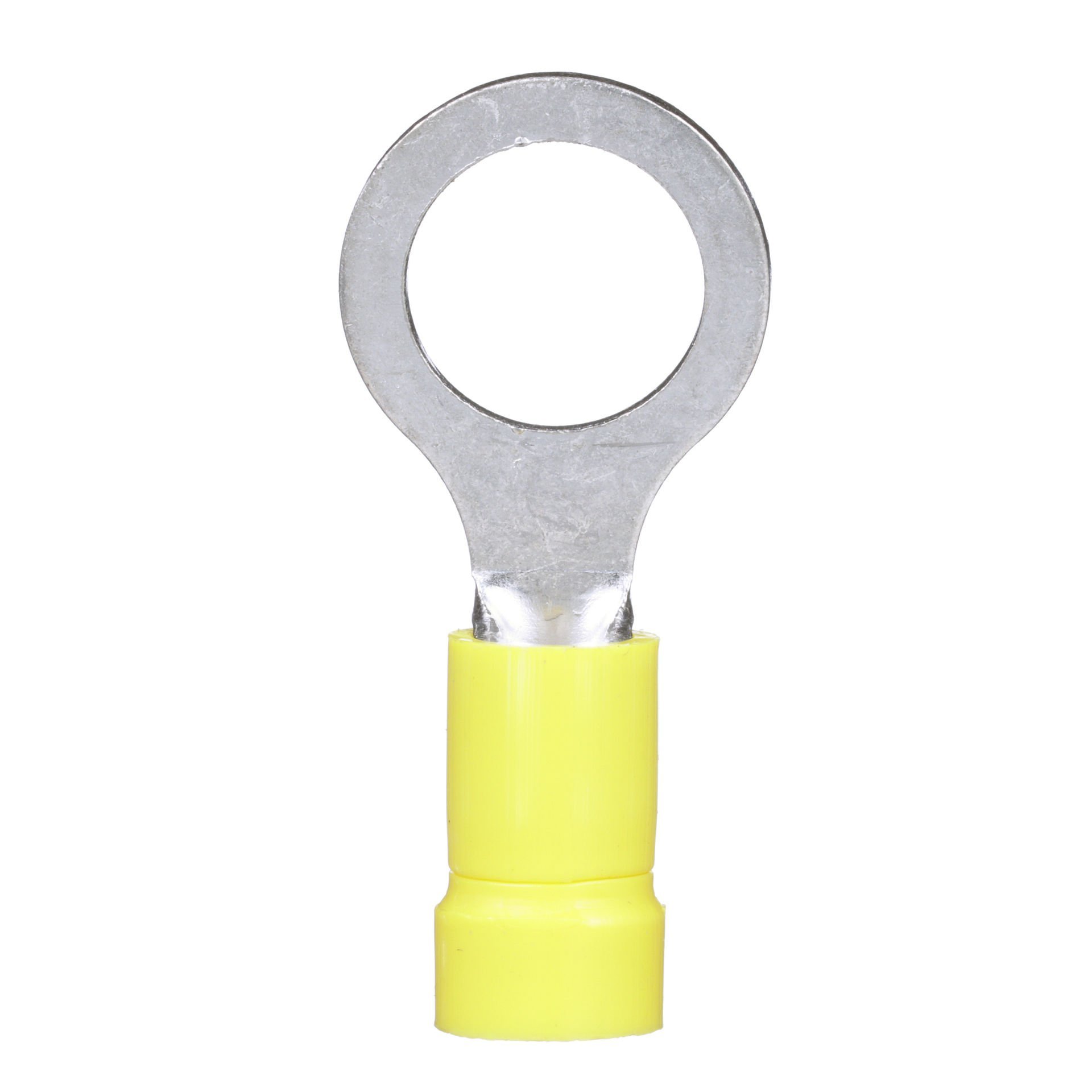 Halka terminal, 12-10 AWG, 3/8'' saplama boyutu, yalıtılmış vinil, huni girişi, dökme paketi.