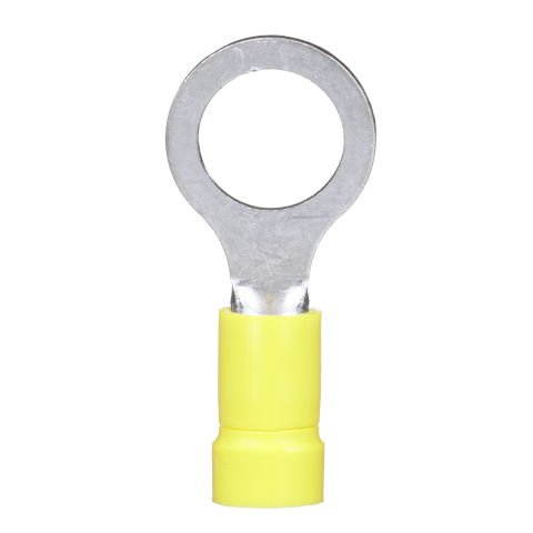 Halka terminal, 12-10 AWG, 3/8'' saplama boyutu, yalıtılmış vinil, huni girişi, dökme paketi.