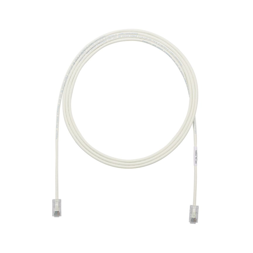 Kategori 5e performansı, her iki ucunda, Pan-Tak ™ Modüler Fiş ile 28 AWG UTP ara kablosu. Beyaz kapalı. 1 metre.
