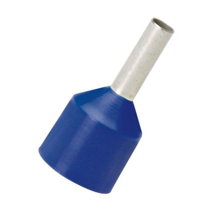 Polipropilen izole halkalar tek telli mavi DİN rengi kısa devre koruması uç kovanı 14 AWG (2.5mm²), .31 (8.0mm) pim uzunluğunun genişletilmiş.