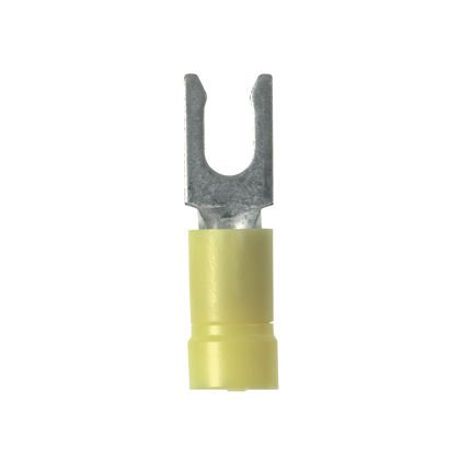 Kilitleme Çatal Terminali, yalıtımlı vinil, huni girişi bindirilerek dikiş, 12- 10 AWG, 6. damızlık boyutu, standart paket.