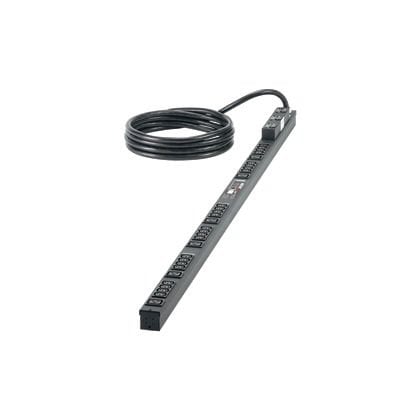 Dikey güç şerit 32 A, 230 / 400V, Wye, 24 IEC C-13 ve 6 IEC Cı-19 kapları, kırmızı LED akım izleme, 16 Amper iki kutuplu manyetik kesici-kapalı entegre anahtar koruma ve 3 metre güç kablosu ile birlikte anahtar kovan konektörüne IEC 60.309 3P + K + E pimi