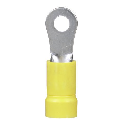 Halka terminal, 12-10 AWG, 6. saplama boyutu, vinil izolasyonlu, huni girişi, standart paket.