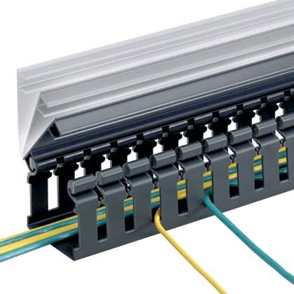 Panduct® tip H kapak geniş yarık kablo kanalı, 2 G x 2, H, siyah 6' uzunluğu, PVC, menteşeli.