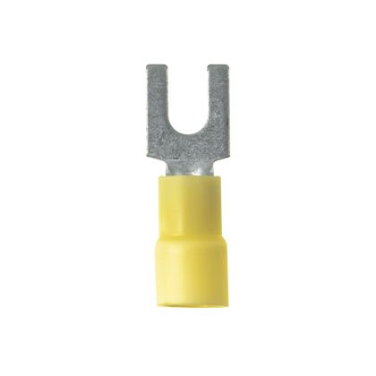 Çatal terminal vinil 12- 10 AWG, büyük tel O.D., standart paket 8. saplama boyutu, genleşmiş yalıtım, yalıtılmış.