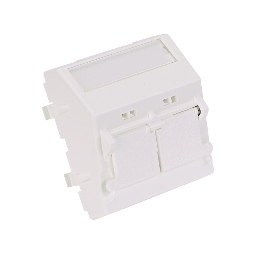 Mini Com 45mm x 45mm eğimli kepenkli adaptörü, iki Mini Com modüllerini kabul etiket ve etiket kapağı içerir. Arktik Beyaz.