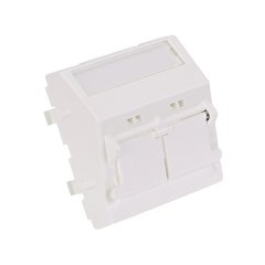Mini Com 45mm x 45mm eğimli kepenkli adaptörü, iki Mini Com modüllerini kabul etiket ve etiket kapağı içerir. Arktik Beyaz.