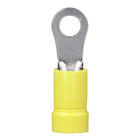 Halka terminal, 12-10 AWG, 8. saplama boyutu, yalıtılmış vinil, huni girişi, dökme paketi.