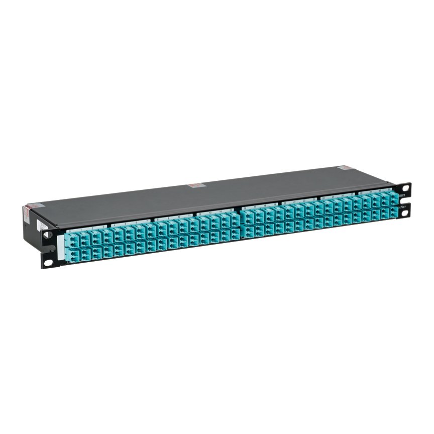 QuickNet HDQ serisi High Density fiber optik Kaset Brocade tip etiketleme, 1 RU düz profili, standart kaybı ile OM3 128 lifli, 8-lif MTP
