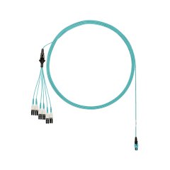 OM4 12 fiber yuvarlak demeti kablo düzeneği olup, düşük duman sıfır halojen (LSZH), LC Uniboot, çapraz çiftler, 1 ve 2 uzun, Std PanMPO Erkek puan. IL. Aqua, 2 metre.