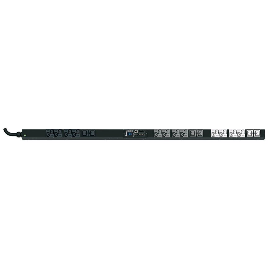PDU Raf SmartZone ™ G5 İzlenen giriş (MI Serisi), 16 bir 3-faz, 415V, (24), bir C13 ve (6) C19) Kaplar, IEC 60.309 3P + K + E 6h 16A fiş ve önlemler 58,661 ''U x 2.047'' . Siyah: W 2.1'' D (1491mm x 50.8mm x 53.3mm) Renkli x
