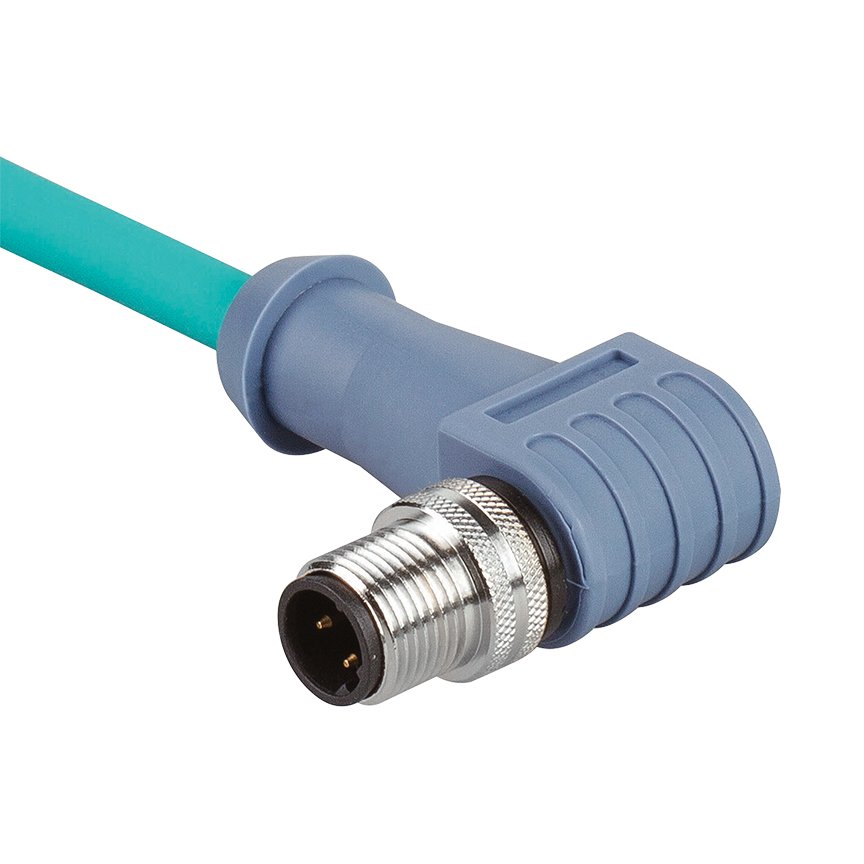 IndustrialNet Cordset - Erkek D-koduna M12 Erkek, Açılı Konnektör, STP, TPE Ceket, Teal, 20M
