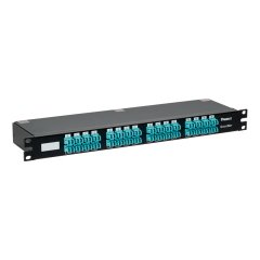 QuickNet HDQ serisi High Density fiber optik Kaset, OM4 64 lif Brocade tipi etiket, HDQ kaseti, 1 RU düz bir profili olması, standart kaybı, Dubleks LC 8 lifli MTP - yöntem A