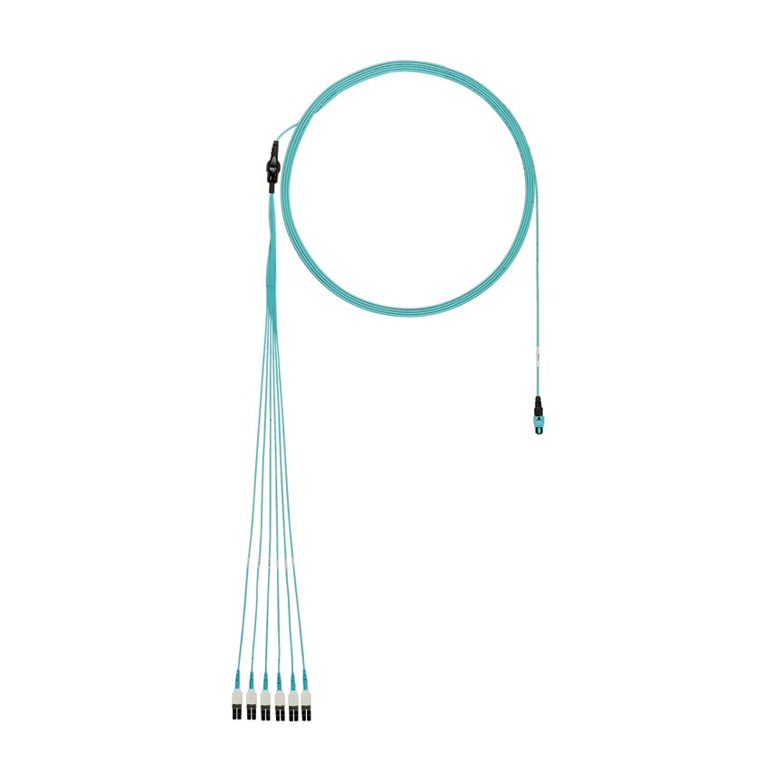 OM4 8-fiber LC itme-çekme, 61cm koparma için 1 Dönüşüm koşum takımı, LSZH, Erkek PanMPO Yuvarlak 4, Optimize IL - 10 metre