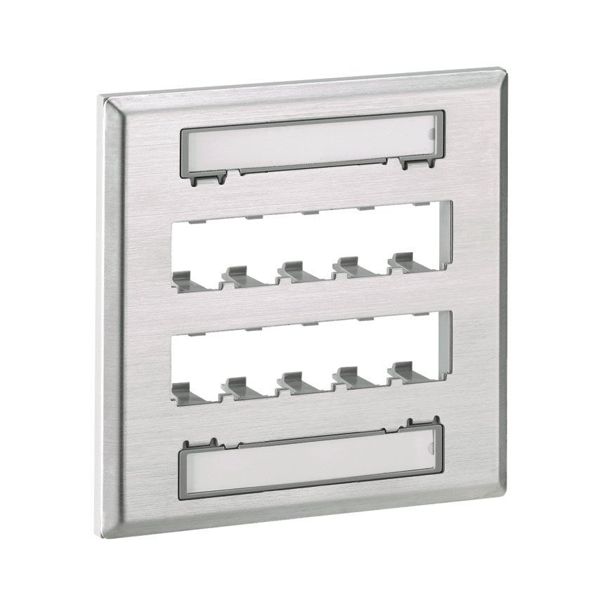 Mini Com paslanmaz çelik çift çete aynası, on Mini Com® Modülleri kabul etiket ve etiket kapağı içerir.