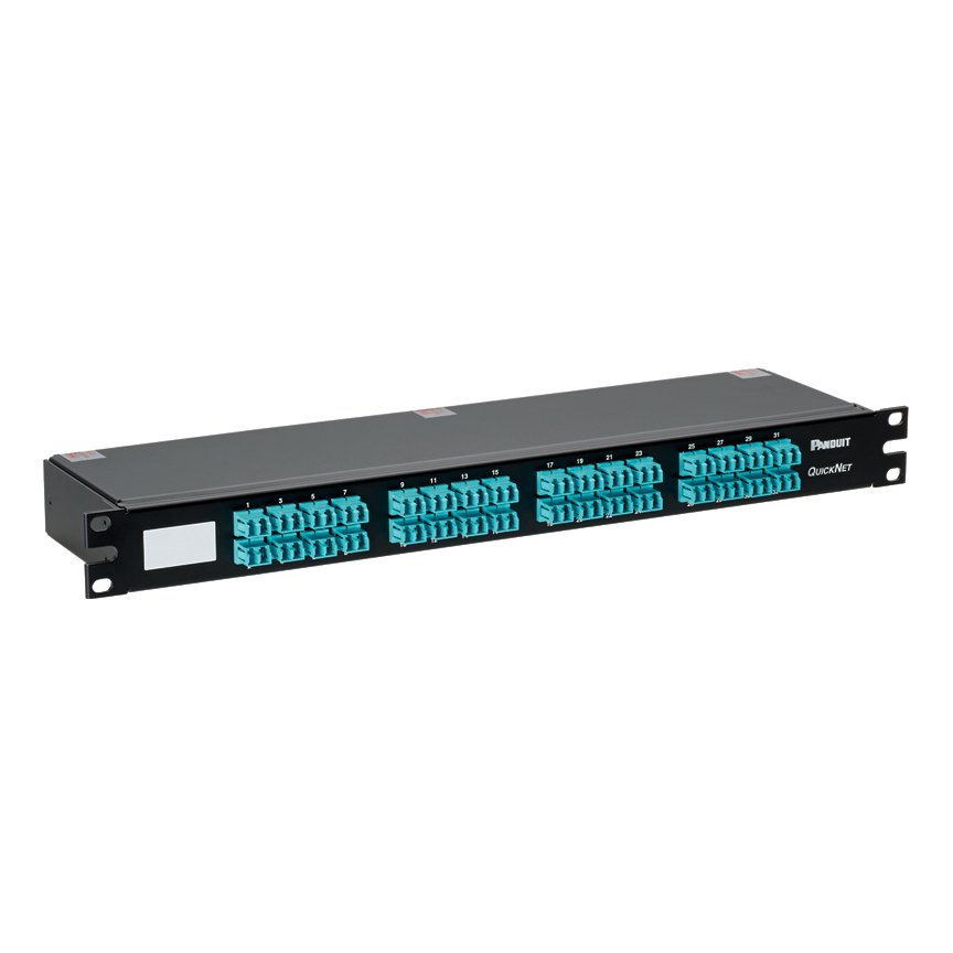 QuickNet HDQ serisi High Density fiber optik Kaset, OM3 64 lif, Cisco tipi etiket HDQ kaseti, 1 RU düz bir profili olması, standart kaybı, Dubleks LC 8 lifli MTP - Modifiye Yöntem A, çift-çevrilmiş.