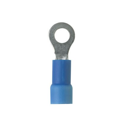 Halka terminal, 16-14 AWG, # 10 saplama boyutu büyük tel O.D., toplu paket vinil izole genleşmiş yalıtım.
