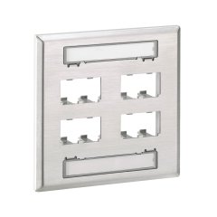 Mini Com paslanmaz çelik çift çete aynası, sekiz Mini Com® Modülleri kabul etiket ve etiket kapağı içerir.