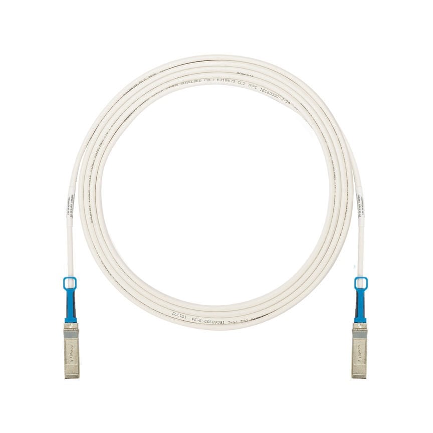 Her iki ucunda SFP + 10Gbps sıcak takılabilir modüler konnektörleri, Beyaz, 0.5 metre ile montaj Yüksek hızlı twinaxial kablosu.