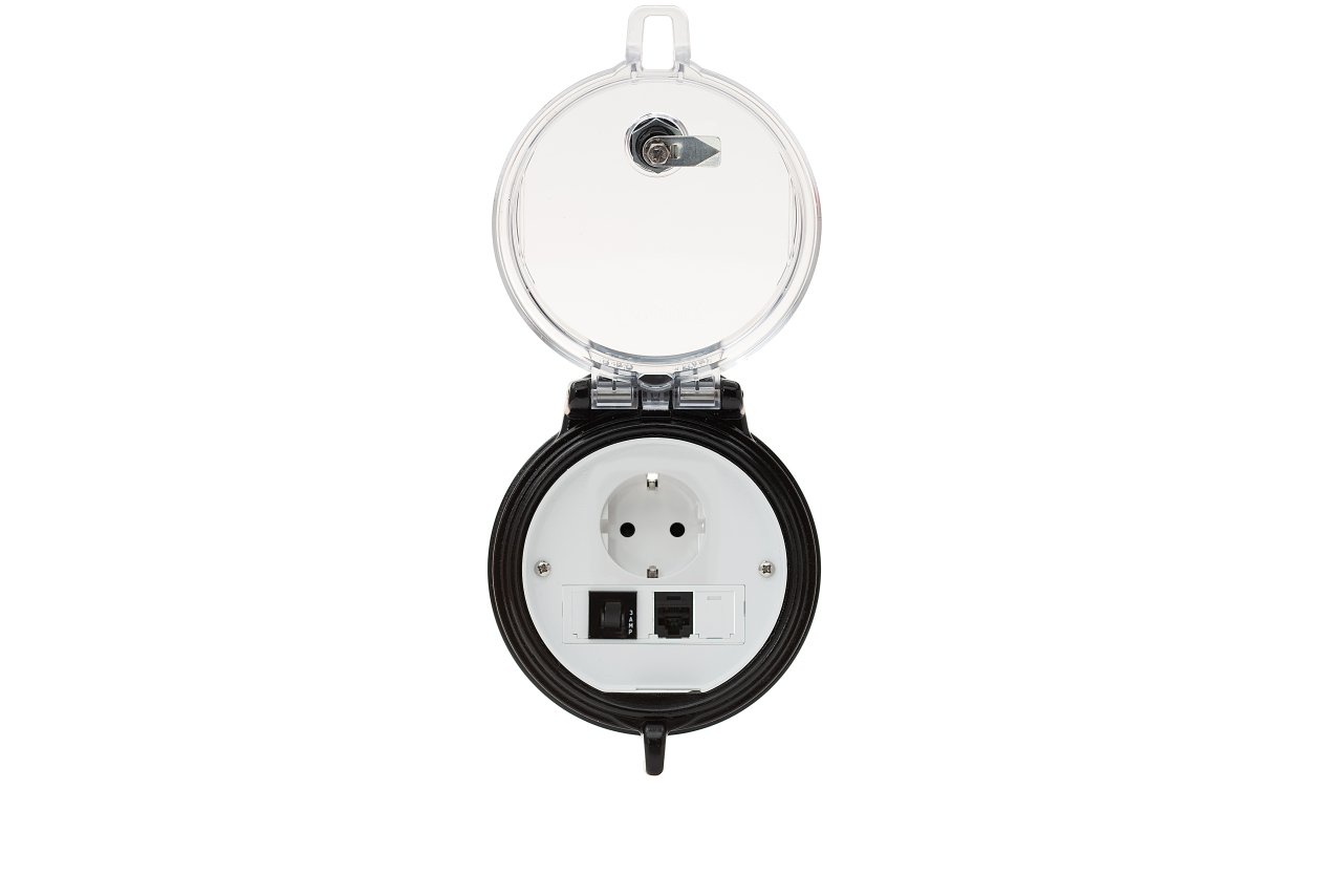 Veri Erişim Liman, 4inç. Baz, Schuko Outlet, CAT 5e çoğaltıcı, 3 Amp Kırıcı