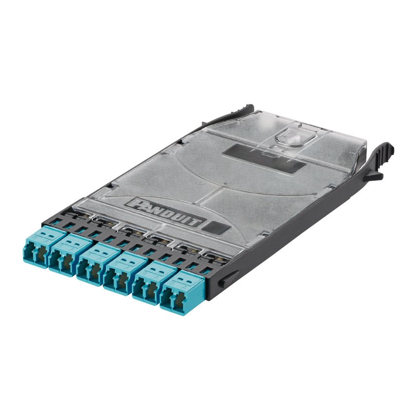 çift ​​yönlü zirkonyum kollu aqua LC modlu adaptörler ile 6 portlu HD Flex LC Splice / FAP Kaset (LC kısa teller dahil değildir).