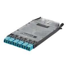 çift ​​yönlü zirkonyum kollu aqua LC modlu adaptörler ile 6 portlu HD Flex LC Splice / FAP Kaset (LC kısa teller dahil değildir).
