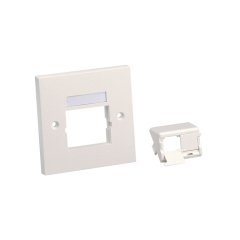 bir 1/2-boyutu ile Mini Com 86mm x 86mm koruyucu çerçeve çerçeve kepenkli insert eğimli, iki Mini Com modüllerini kabul etiket ve etiket kapağı içerir. Beyaz..