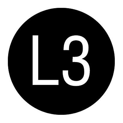 Beyaz İletken tanımlama etiketi, 0.49'' (12.50mm) işaretleyici çapı, dış iletken 3- 'L3' (gösterge), polyester yapışkan / siyah, 20 etiket / kart 10 kağıt / paketi.