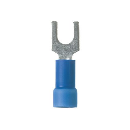 Çatal terminal vinil 16- 14 AWG, büyük tel O.D., standart paket 8. saplama boyutu, genleşmiş yalıtım, yalıtılmış.
