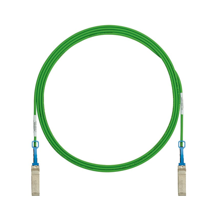 Her iki ucunda SFP + 10Gbps sıcak takılabilir modüler konnektörleri, Green, 2 metre ile montaj Yüksek hızlı twinaxial kablosu.