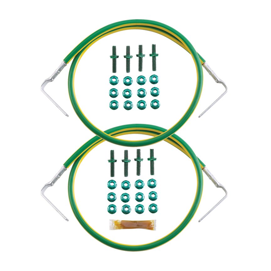 İki 6. AWG (16mm²) jumper; Fabrika 90 ° ters bükülmüş tutamaklı her iki ucunun; 0,16 oz ile sağlanır. Antioksidan, iki topraklama çıkartmaları (5cc), sekiz her # 12-24 M6 bağ Çıtçıt ve on altı her # 12-24 M6 bağ fındık.