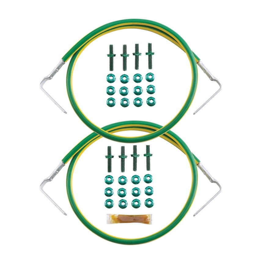 İki 6. AWG (16mm²) jumper; Fabrika 90 ° ters bükülmüş tutamaklı her iki ucunun; 0,16 oz ile sağlanır. Antioksidan, iki topraklama çıkartmaları (5cc), sekiz her # 12-24 M6 bağ Çıtçıt ve on altı her # 12-24 M6 bağ fındık.