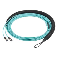 12 fiber OM4 + İmza Çekirdek ™ küçük çaplı gövde kablo düzeneği olup, LSZH bir ucunda bir göz çekme ile, değerlendirilmiş MPO Kadın MPO Kadın, Yöntem A Ultra IL (düşük sıfır Halojen duman).