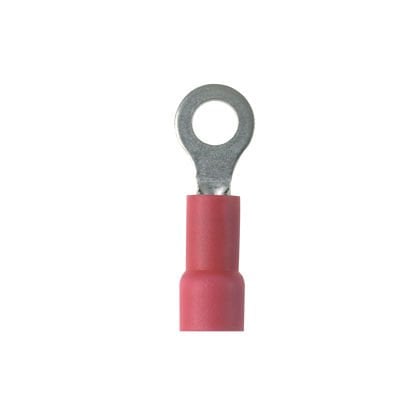 Halka terminal, 22-18 AWG, # 10 saplama boyutu büyük tel O.D., standart paket için vinil izole genleşmiş yalıtım.