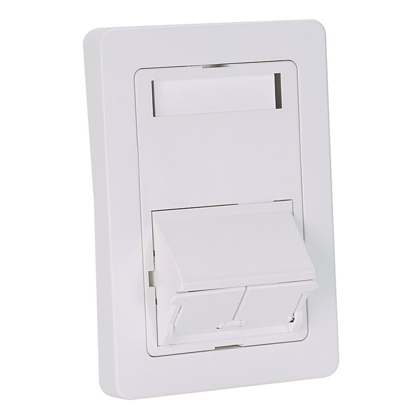 bir 1/2-boyutu ile NetKey Danimarka tarzı aynası, iki kilit taşı modüllerini kabul etiket ve kapak içerir, kepenkli insert eğimli. Avrupa Beyaz (93 mm, 64 mm x).