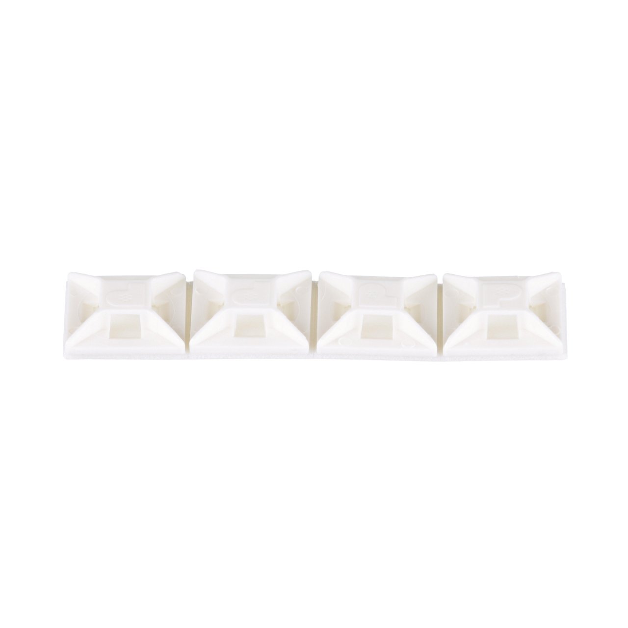 4'lü arkası yapışkanlı kablo bağlama beyaz monte lastik yapıştırıcı bant ile monte edilir. Bu ise 0.50'' uzunluk x 0.50'' geniş (12.7 x 12.7 mm) ve mekanik gücü, sıcaklık ve aşınma direnci ve sertliği artar naylon 6.6 yapılmış. O mi kullanılır