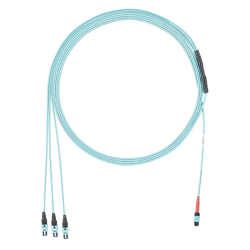 OM4 24 lif, Bağlantı, Plenum, (3) 8 lifli Kadın PanMPO, Metot B, optimize edilmiş IL 45 Ayaklar, Aqua 24F MPO kadın.