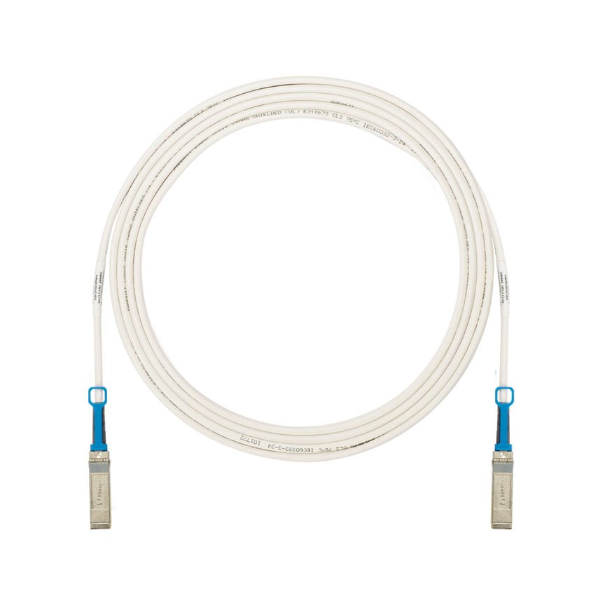 Her iki ucunda SFP + 10Gbps sıcak takılabilir modüler konnektörleri, Beyaz, 5 metre ile montaj Yüksek hızlı twinaxial kablosu.