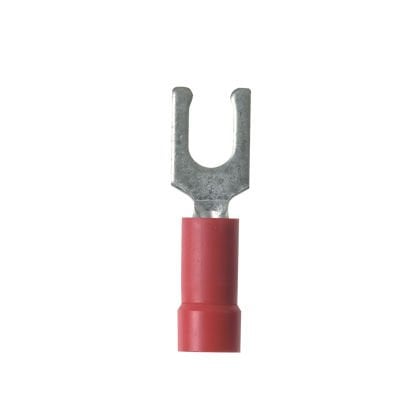 Kilitleme Çatal Terminali, yalıtımlı vinil, huni giriş, 22- 18 AWG, 6. damızlık boyutu, geniş dil, standart paket.