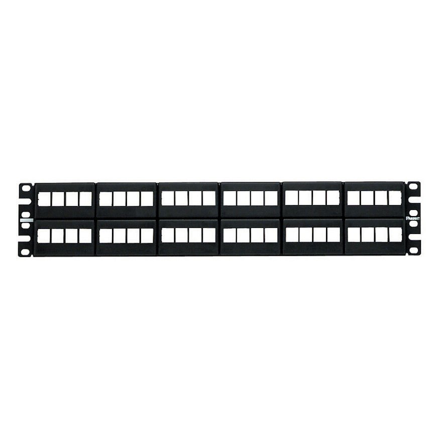 Siyah olan kapaklarla Keystone 48 bağlantı modüler patch panel (2 RU).