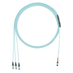 OM4 24 lif, Bağlantı, Plenum, (3) 8 lifli Kadın PanMPO, Metot B, optimize edilmiş IL 67 Ayaklar, Aqua 24F MPO kadın.