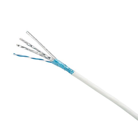 Bakır kablo, kategori 6A F / FTP düşük duman sıfır halojen (LSZH), 4-çift iletkenler 23 AWG düşük duman tarafından kalkan folyo genel bir metalik çevrili ve korumalı, folyo ile sarılmış çiftler halinde bükülmüş PE yalıtım, ile alev geciktirici LSZH ceket.