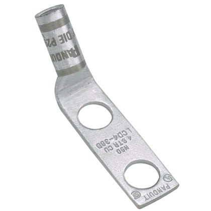 Bakır Sıkıştırma Lug, 2 Delik, 6. AWG Kodu İletken, Standart Namlu, 1/2'' Stud, 1.75'' Delik Aralığı