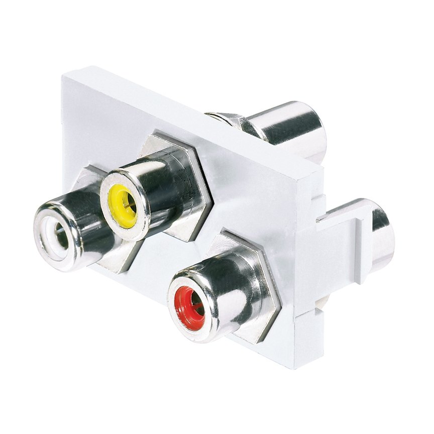 Üç RCA ile 1/3 uç geçiş birleştiriciler. RCA insert renkler, beyaz, sarı ve kırmızı. Kompozit video ve sol ve sağ stereo.