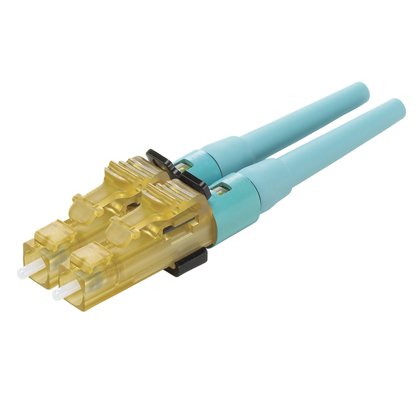 LC OptiCam® OM3 / OM4 10Gig ™ 50 / su içinde 125 | mm modlu çift yönlü fiber optik konektör, 900 mikronluk sıkı tamponlu fiberlerin yöneliktir. konektörü parlatma zaman alıcı alanını ortadan kaldıran bir fabrika ön cilalı lif uç yüzünü vardır
